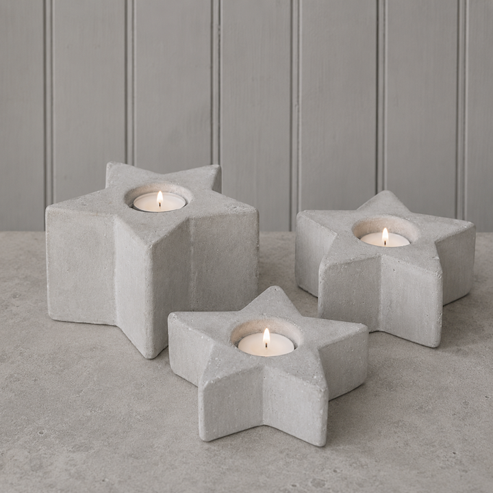SET OF 3 STAR T/LIGHT HOLDERS 14x14x10cm/14x14x7cm/13x13x4cm
